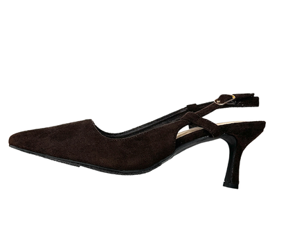 Zapato Café de Tacón Bajo en Tela de Gamuza