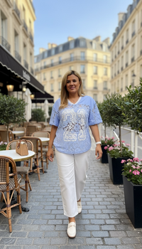 Blusa Sky Blue de Encaje de Cuello V Estampado #21