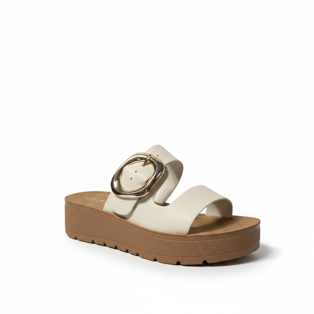 Chanclas de Correa Beige con Suela Café