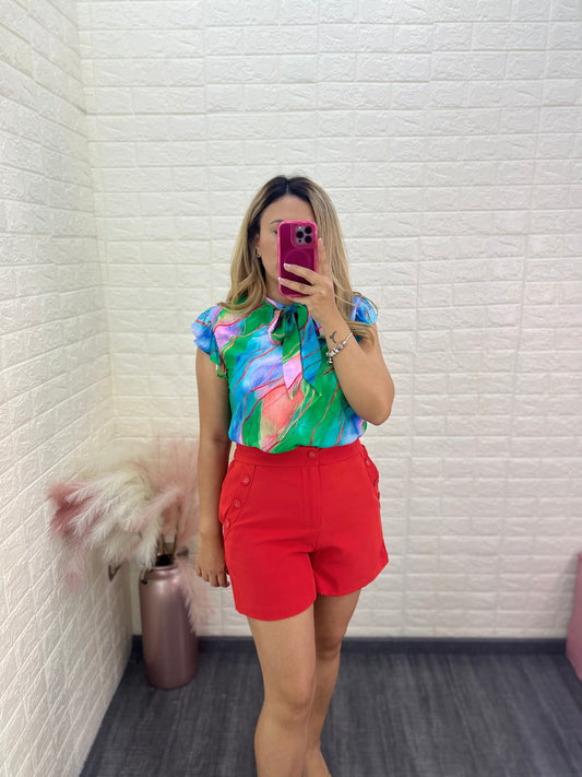 Blusa Azul Estampado Multicolor