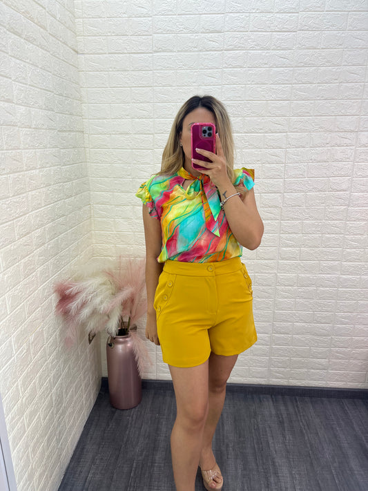 Blusa Amarilla Estampado Multicolor