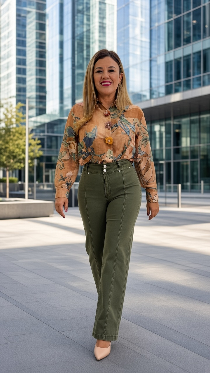 Jeans Verde de Mezclilla Corte Straight