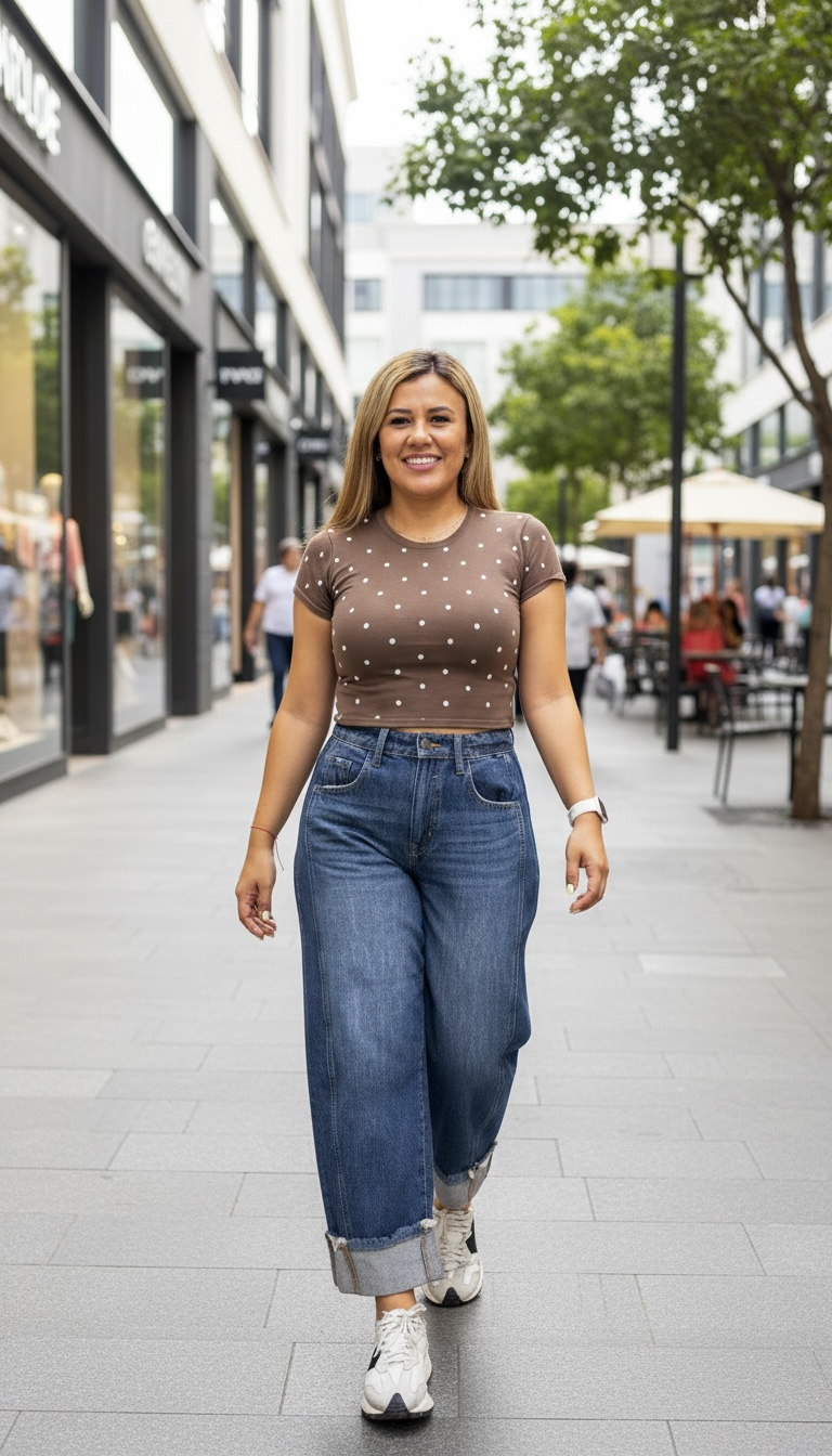 Jeans de Mezclilla con Valenciana Corte Barriel Jean