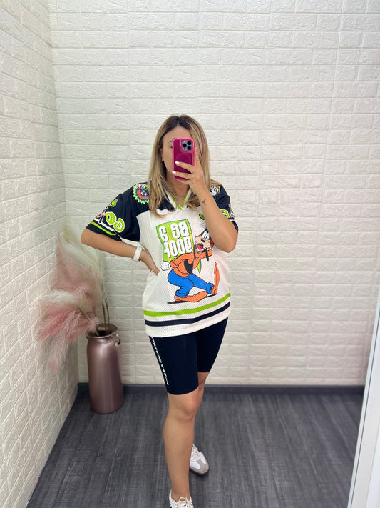 Jersey Deportivo Negro con Verde Estampado Goofy