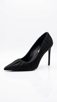 Zapatos de Tacón Negros Forrados de Tela Plisada
