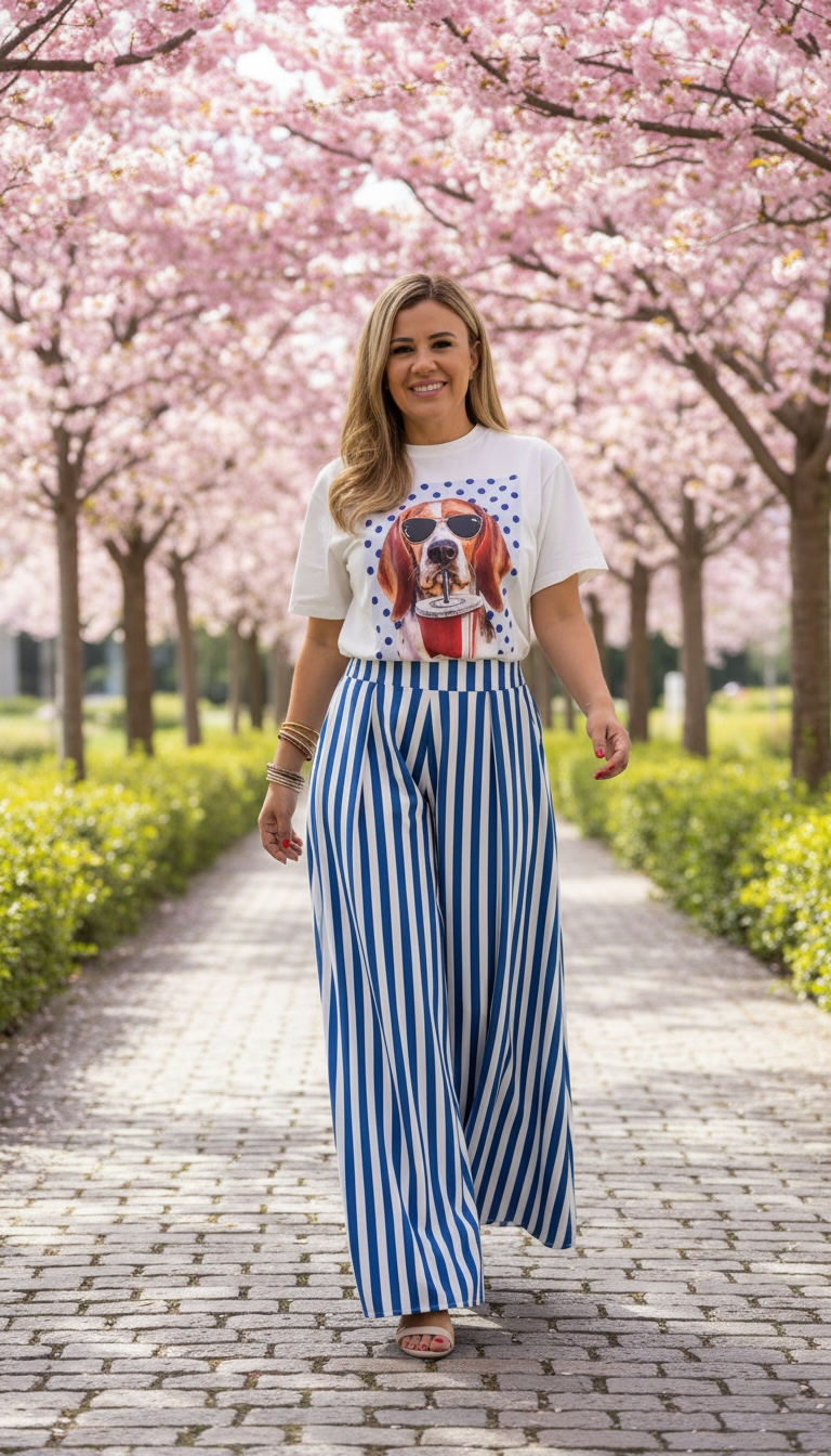 Maxi Pantalón Rayado Azul con Blanco