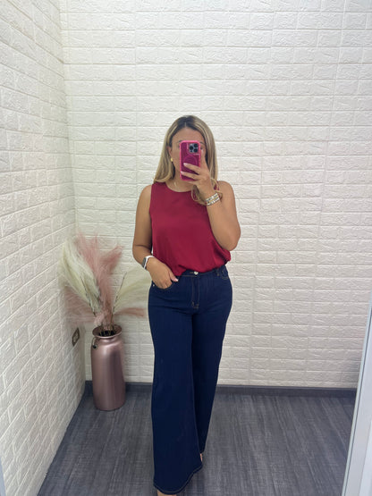 Jeans de Mezclilla Azul Indigo Corte High Rise Super Wide