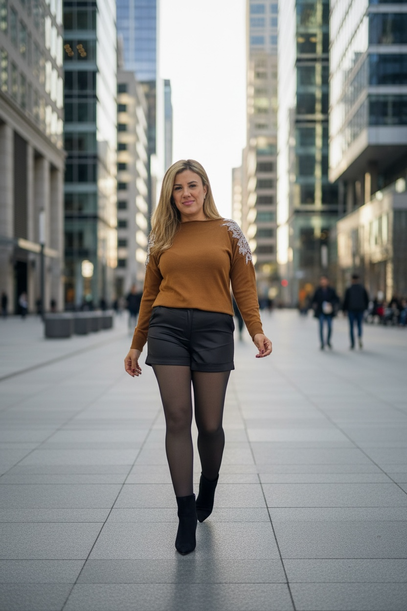 Short Negro Casual con Valenciana