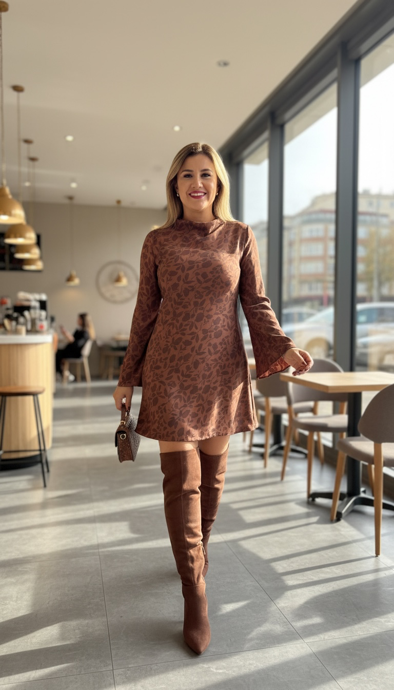 Botas Cafés de Nubuck Largas de Tacón