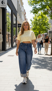 Jeans de Mezclilla con Valenciana Corte Barriel Jean