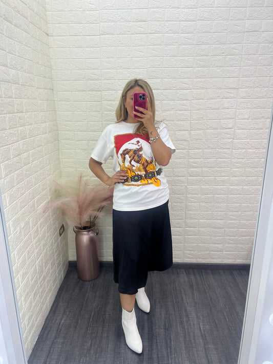 Playera Blanca Estampado Rodeo