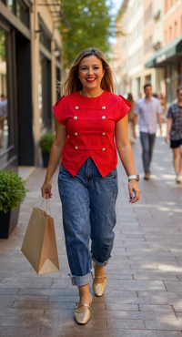 Blusa Roja con Botones Napoleón Decorativos