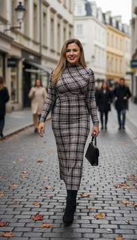 Vestido de Manga Larga Gris/Negro de Manga Larga