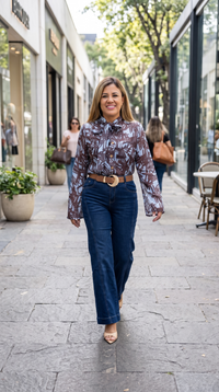 Jeans de Mezclilla Corte Recto con Cinturón Café