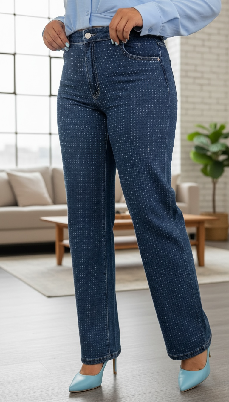 Jeans de Mezclilla Con Aplicaciones de Brillos