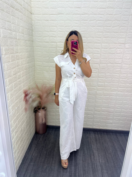 Jumpsuit Blanco Bordado