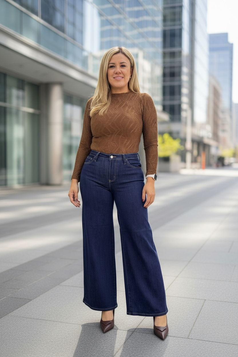 Jeans de Mezclilla Color Indigo Corte High Rise Super Wide