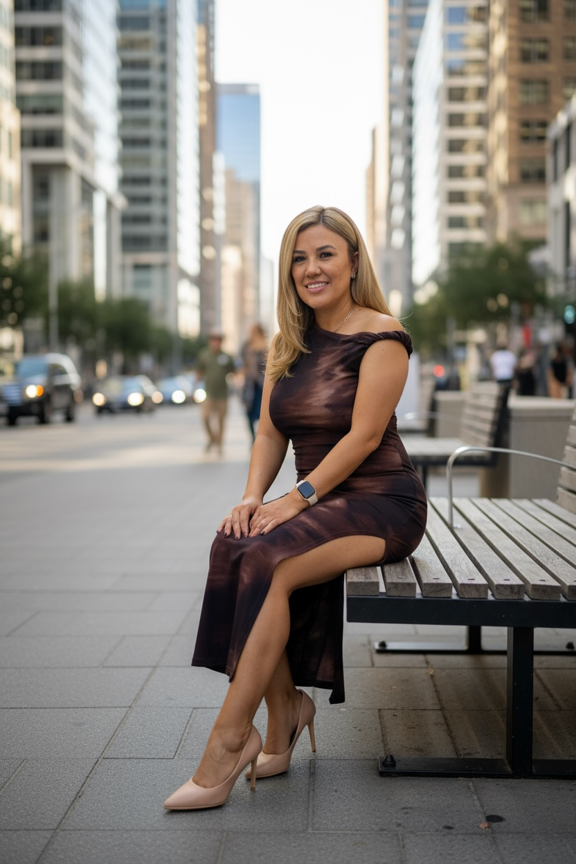 Vestido Color Café de Mesh Estampado sin Mangas