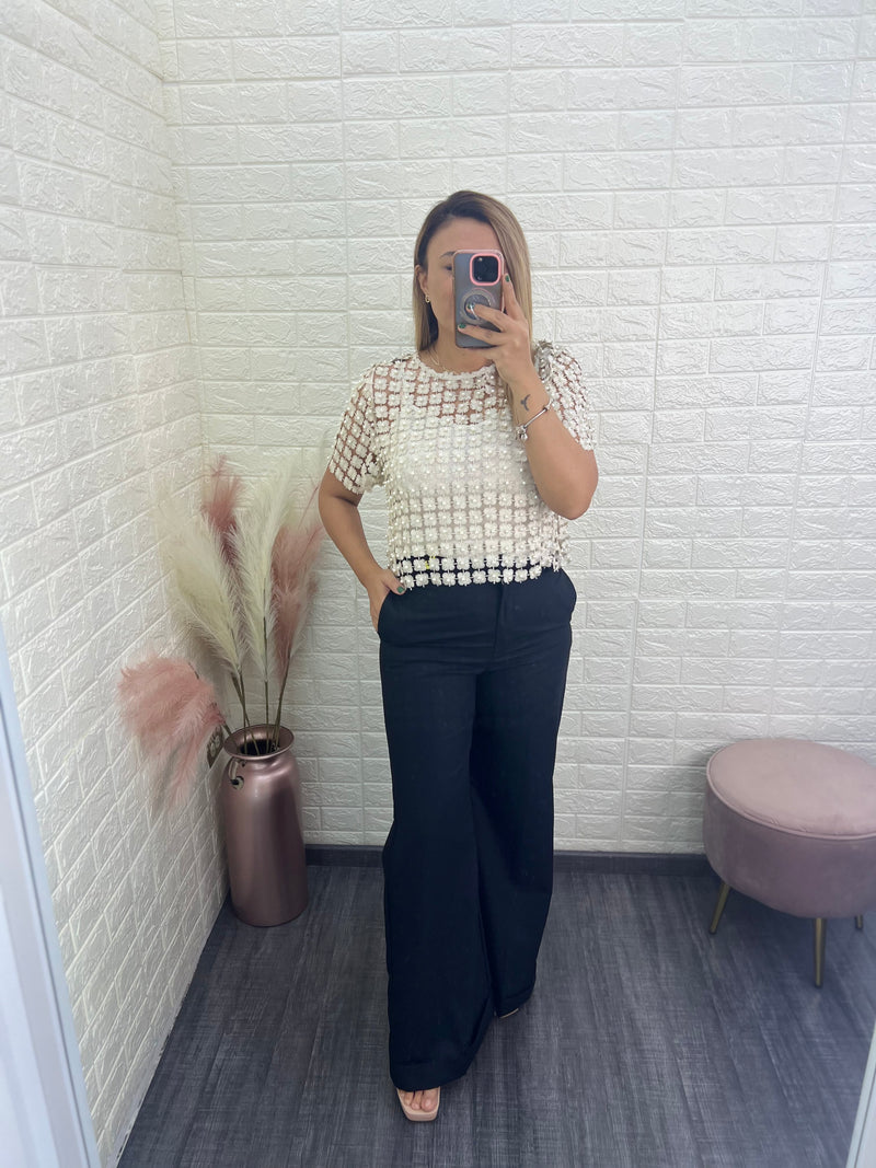 Maxi Pantalón Negro Casual con Valenciana