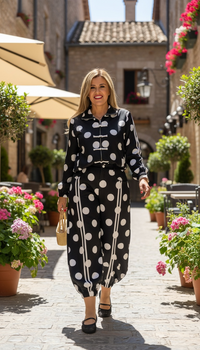 Conjunto de Chaquetín y Jogger Negros Estampado Polka Dots