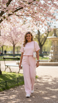 Conjunto Rosa Blusa y Pants Logo alo