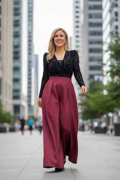 Maxi Pantalón Color Guindo