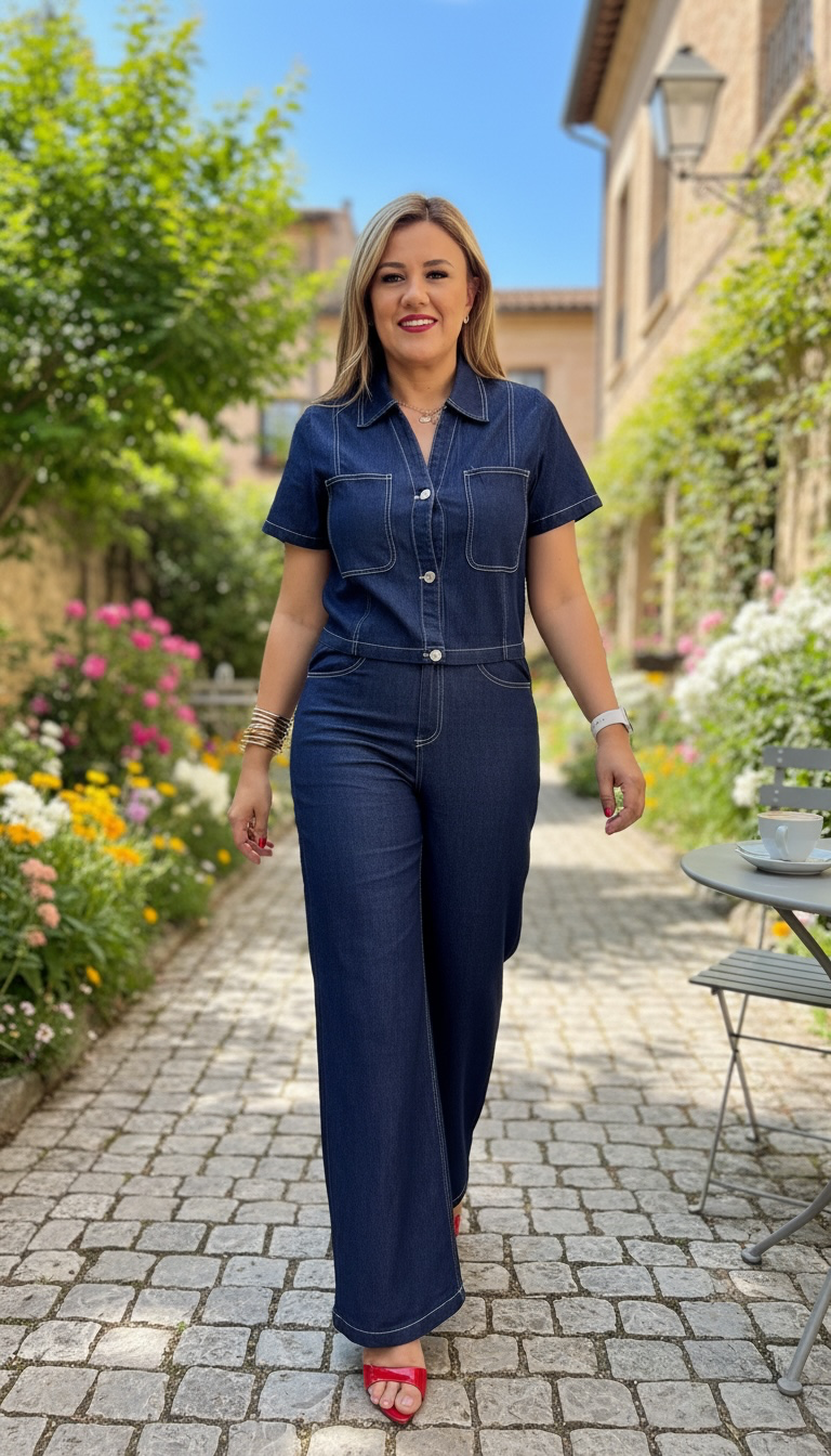 Set de Mezclilla de Blusa y Jeans Corte Relaxed Straight