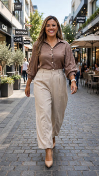 Blusa Café Metálica con Botones Color Perla
