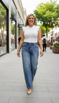 Blusa Blanca de Resaque con Rayas de Brillos