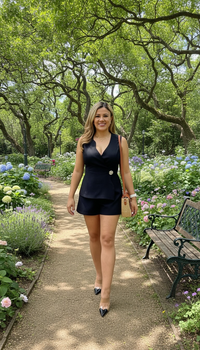 Romper Negro Casual Cuello V con Botón Dorado