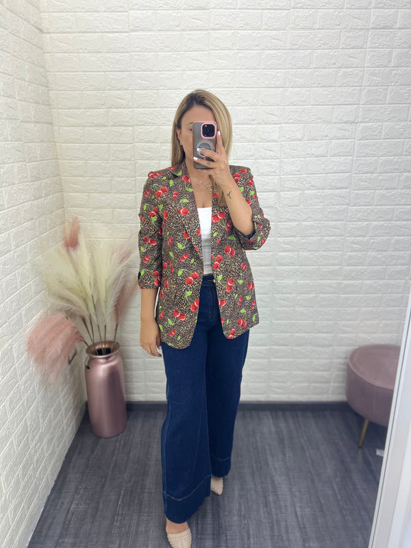 Blazer Casual Estampado Animal Print con Cherrys