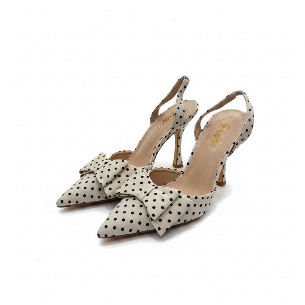 Zapatos de Tacón con Moño Estampado Polka Dots