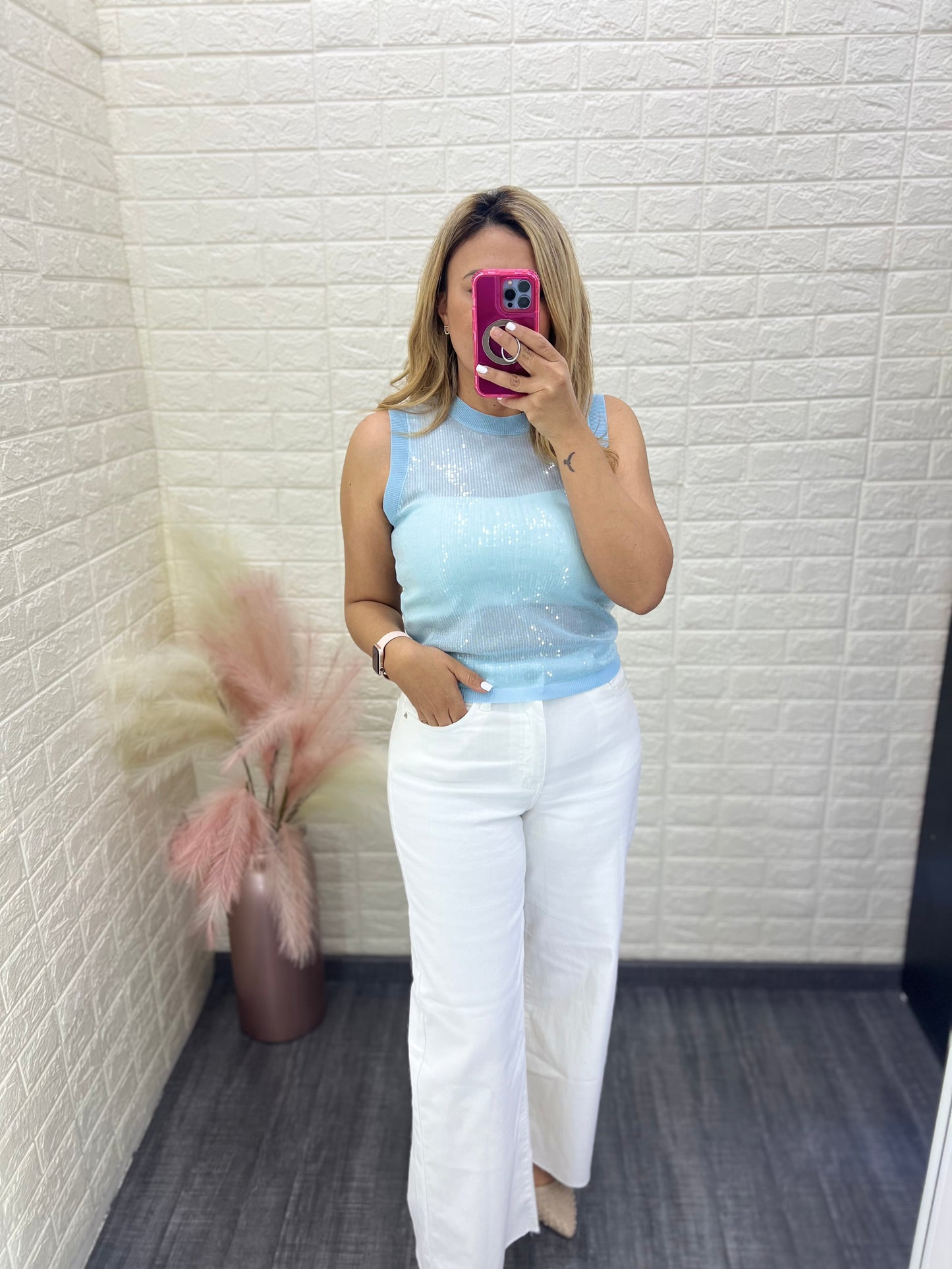 Blusa de Resaque en Lentejuela Ciolor Sky Blue