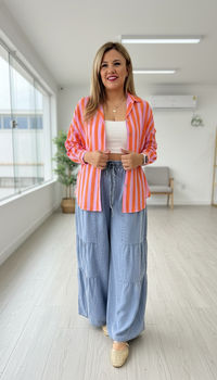 Blusa Rayada de Manga Larga Rosa con Naranja