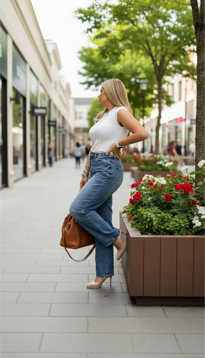 Blusa Blanca de Resaque con Rayas de Brillos