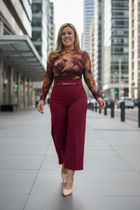 Pantalón Rojo Casual Corte Relaxed con Cinto