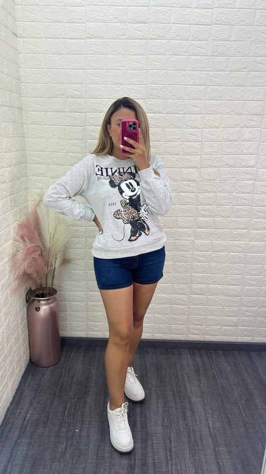 Sudadera Gris Estampada con Lentejuela Minnie