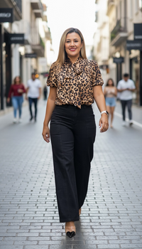Blusa con Cruzado Estampado Animal Print Con Aplicación de Moño al Frente