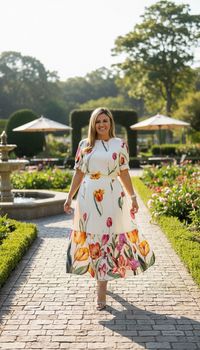Conjunto Estampado de Rosas de Blusa y Falda Larga