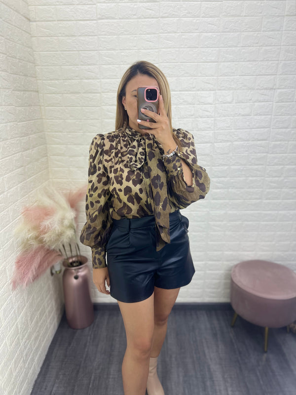 Blusa de Manga Larga de Gasa Estampado Animal Print