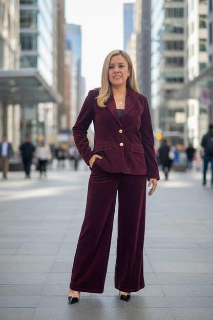 Conjunto Color Guindo de Velvet, Blazer y Pantalón
