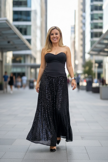 Vestido Negro Straple con Lentejuela