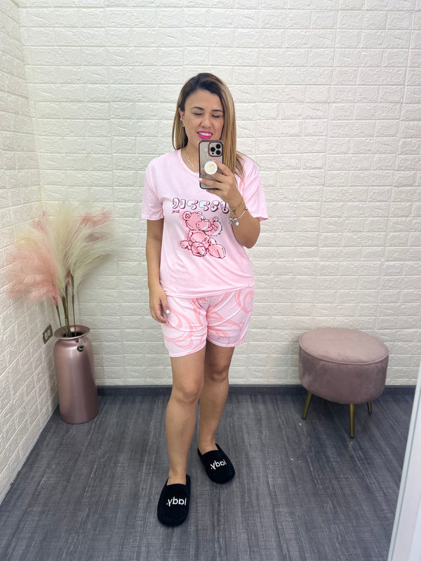 Pijama Rosa Estampada de 2 Piezas