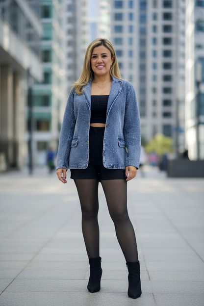 Blazer de Mezclilla con Aplicaciones de Brillos