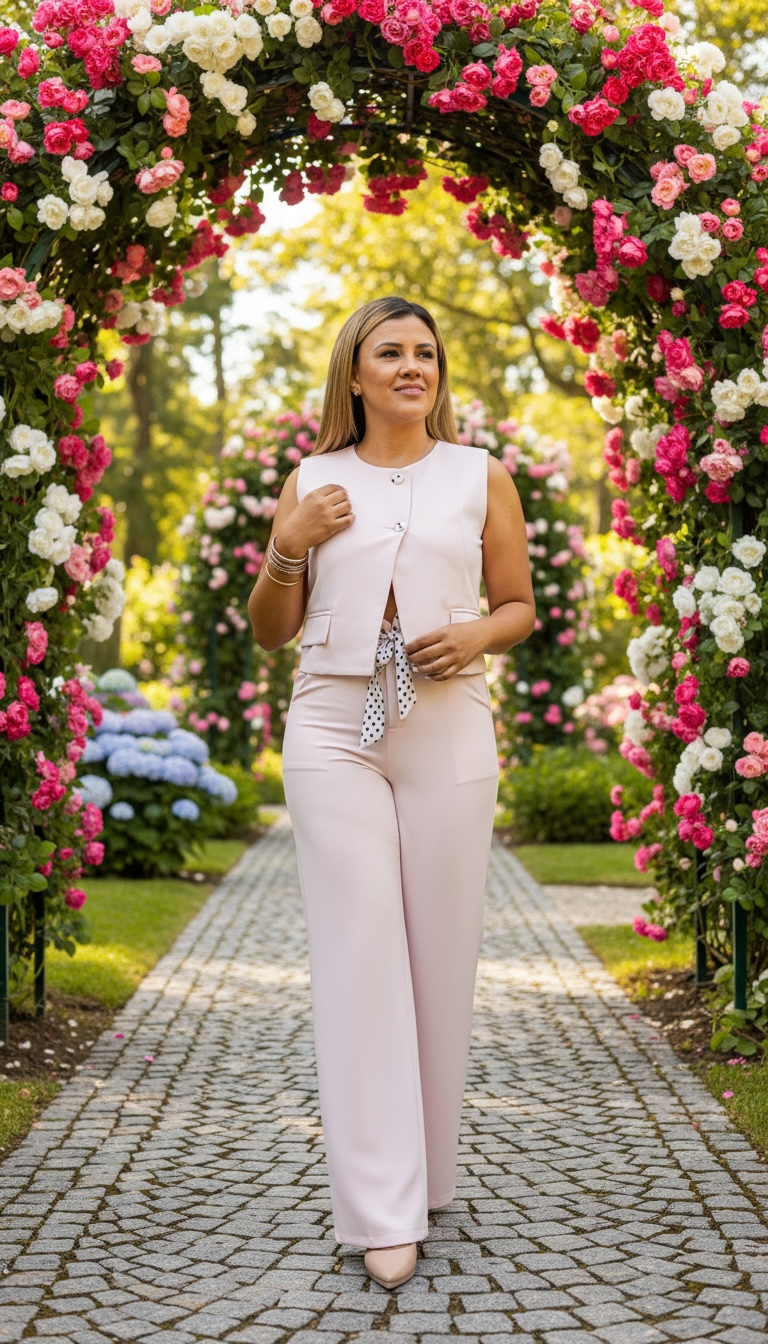 Set Rosa de Chaleco y Pantalón Con Cintillo