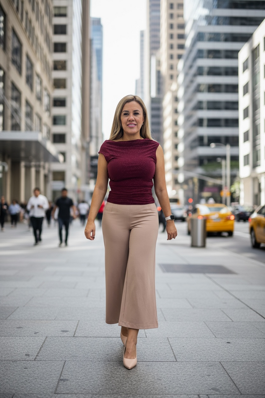 Blusa sin Mangas Color Guindo Metálico