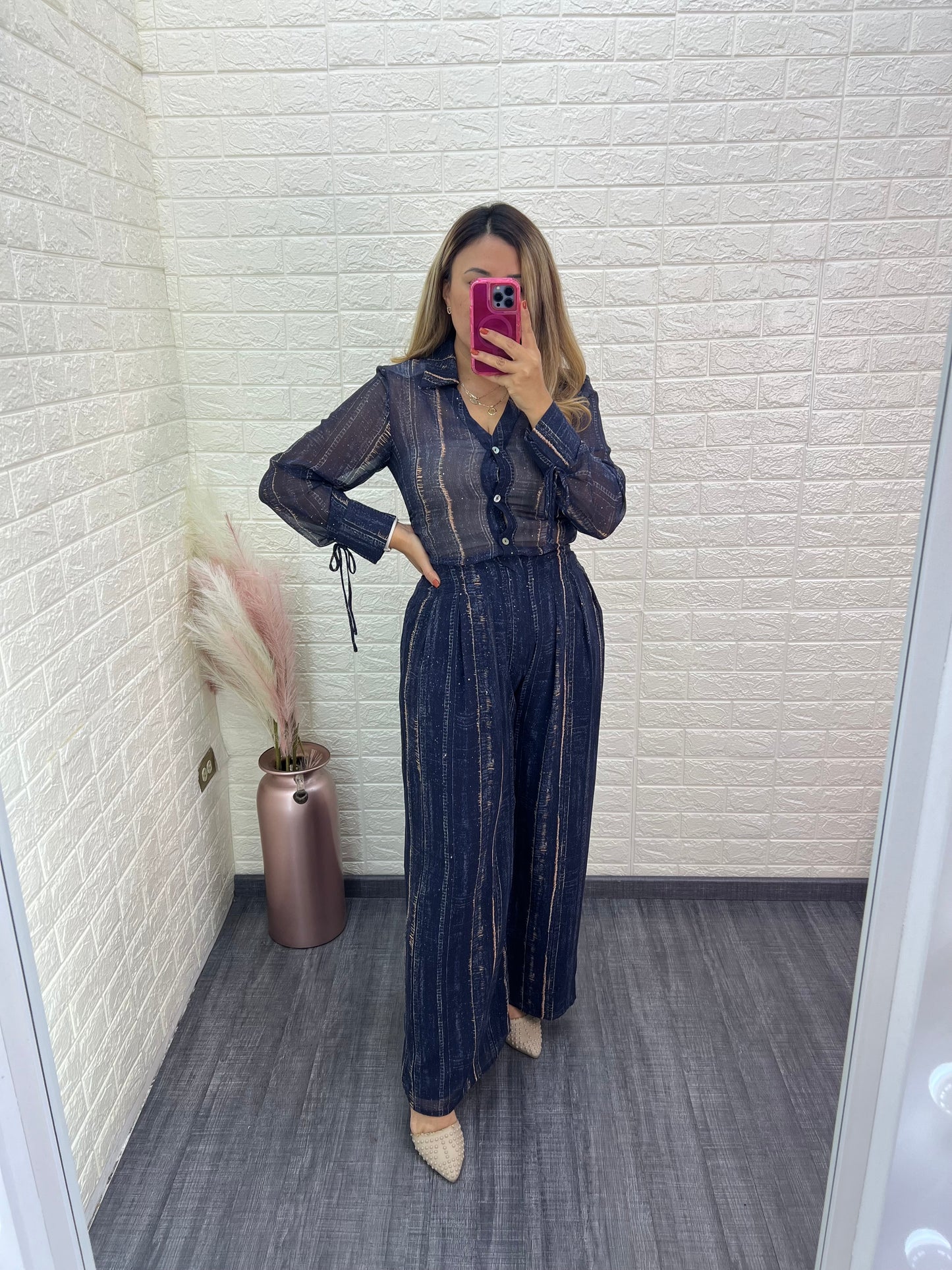 Conjunto de Blusa y Pantalón Azul Mezclilla Estampado