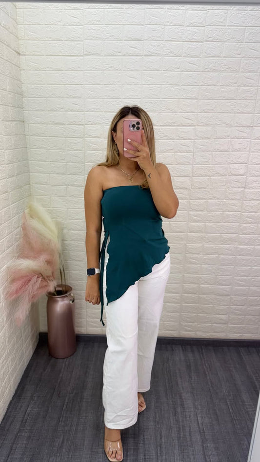 Blusa Verde Satinada Straple
