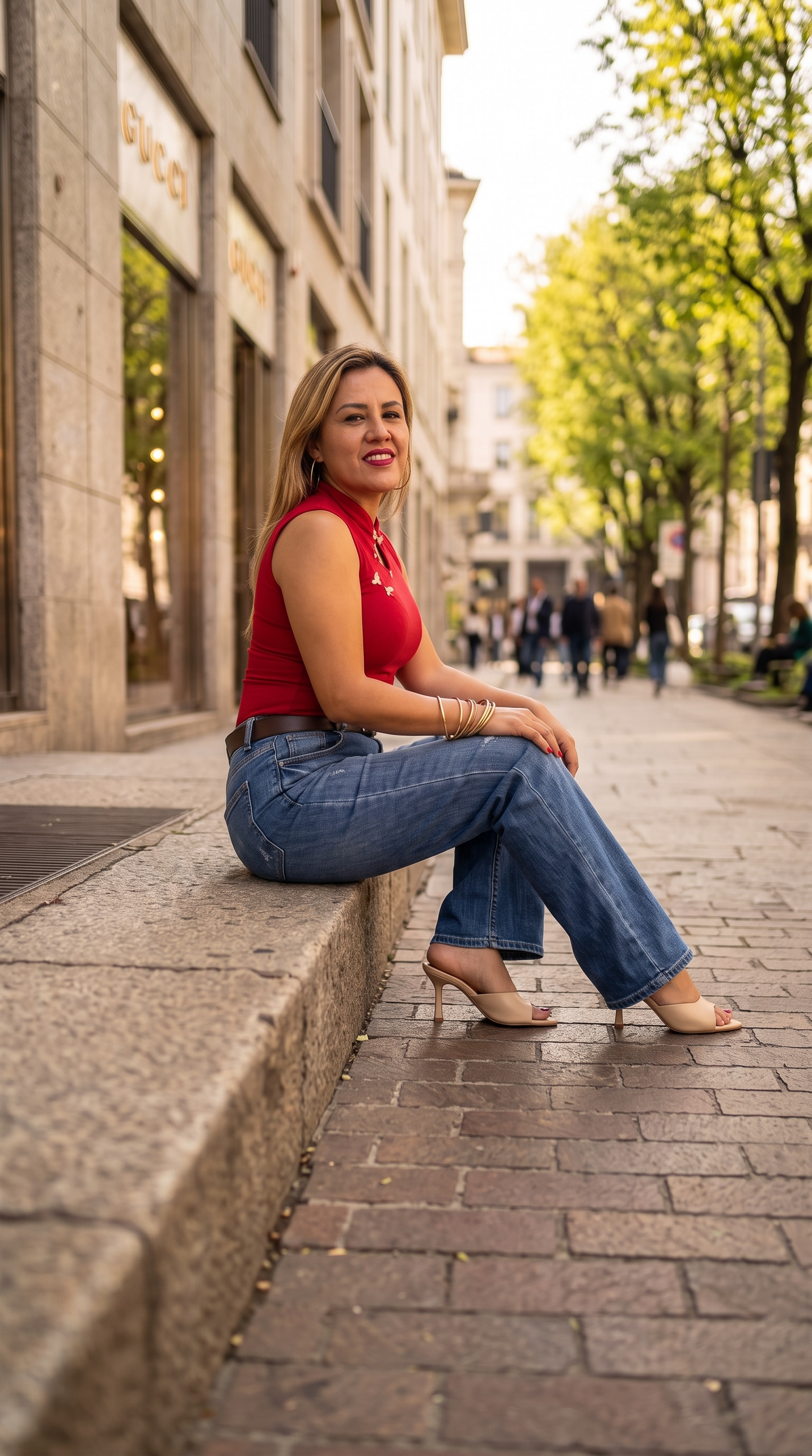 Blusa Rojo Tinto con Botones Dorados Decorativos