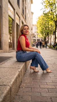 Blusa Rojo Tinto con Botones Dorados Decorativos